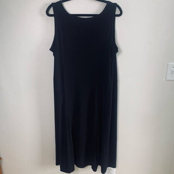 Susan Graver Siz XLP Petite Liquid Knit Sleeveless Midi Dress Black Stretch Work - Picture 3 of 7